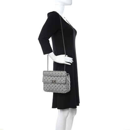 Valentino Garavani Wool Medium Rockstud Spike Shoulder Bag Grey 2 of 9