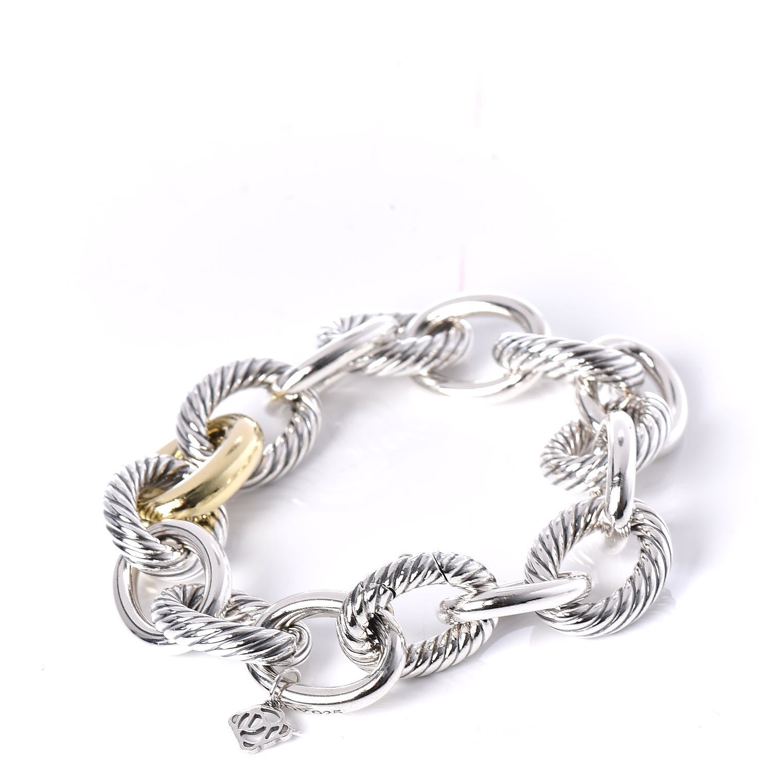 David Yurman Sterling Silver 18K Yellow Gold 19mm Extra Large Oval Link Bracelet 3 of 5
