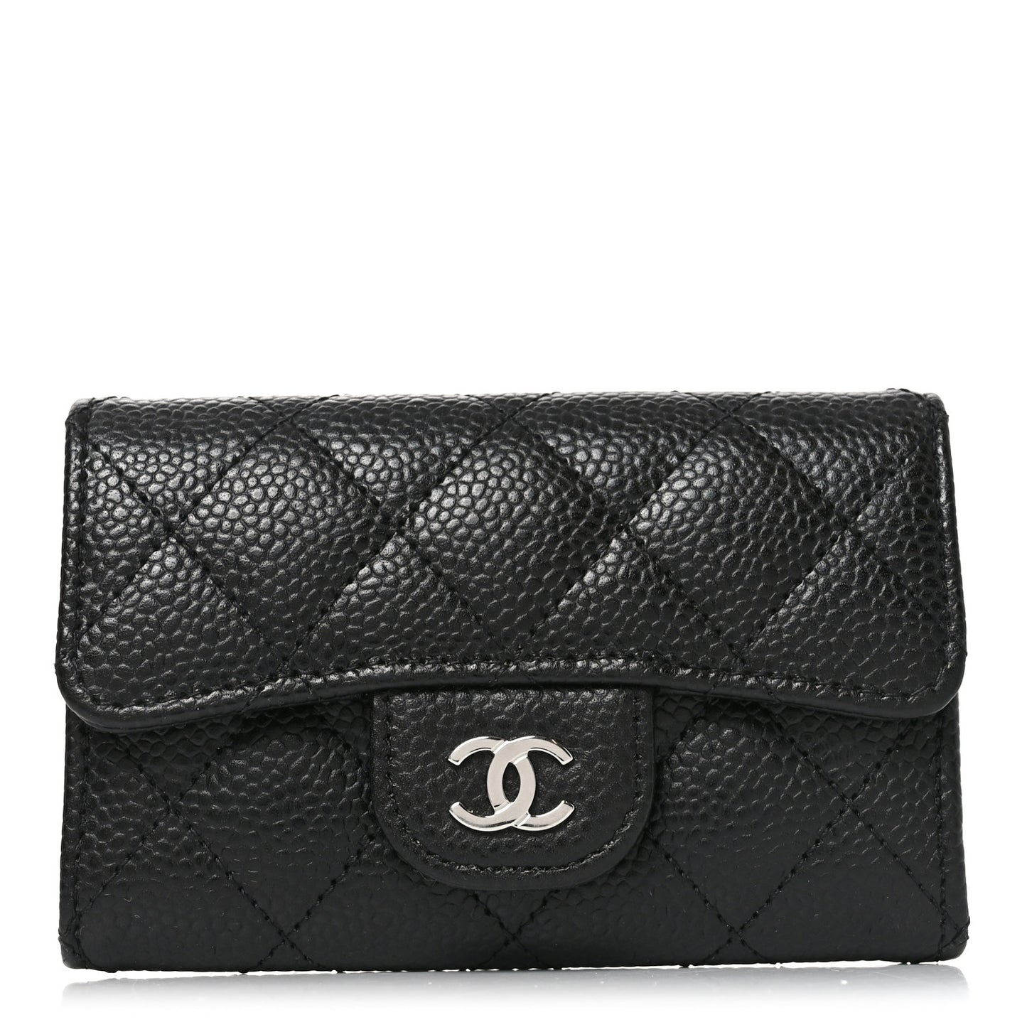 Caviar Quilted Flap Card Holder Black