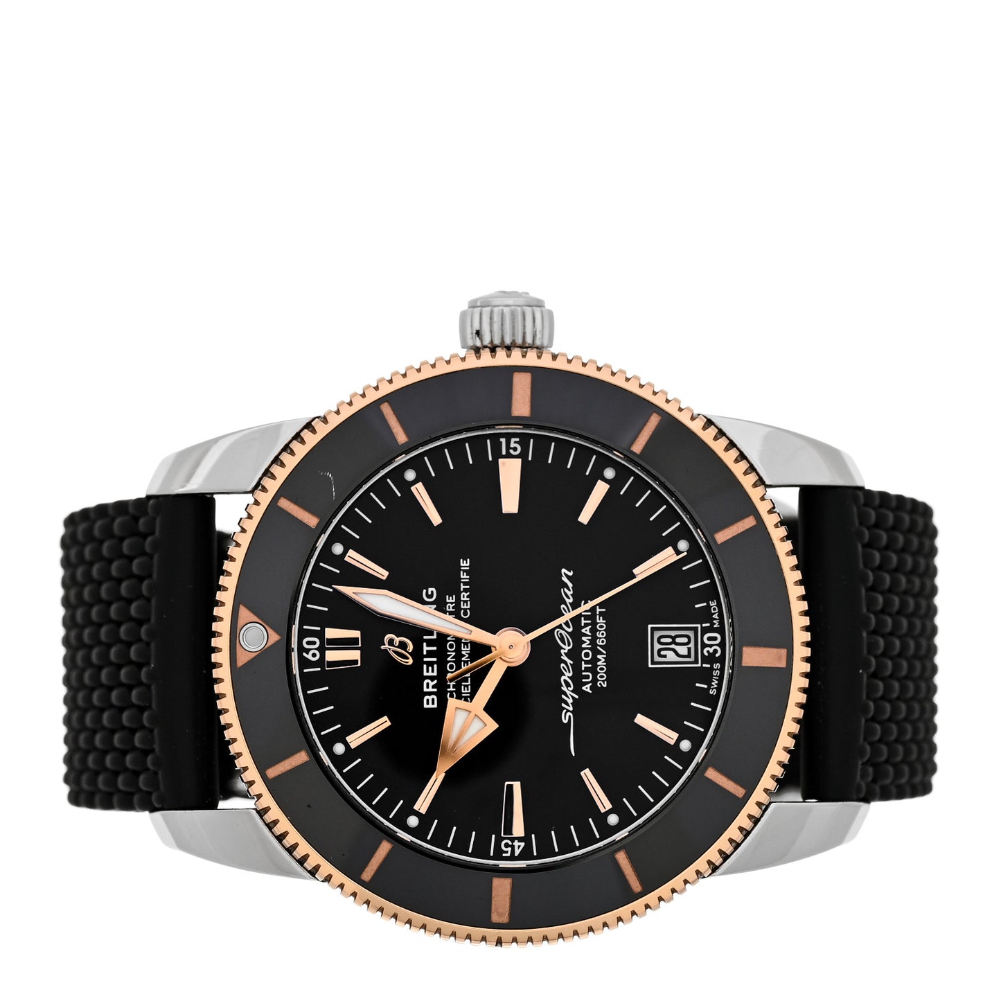Stainless Steel 18K Rose Gold Rubber 42mm Superocean Heritage II B20 Automatic Watch Black UB2010