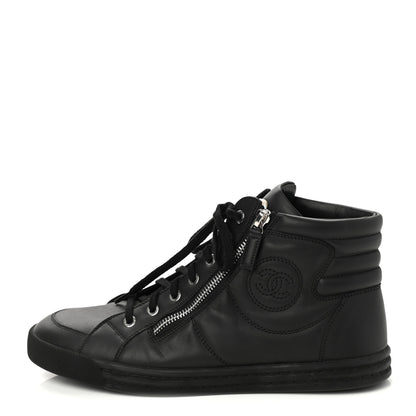 Chanel Calfskin Pearl High Top CC Sneakers 39.5 Black 1 of 8