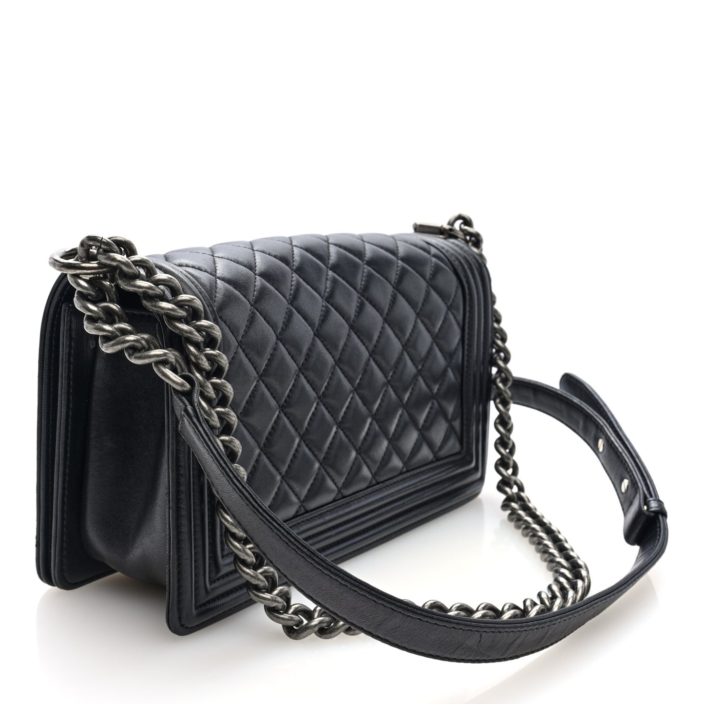 Lambskin Quilted Medium Boy Flap Black