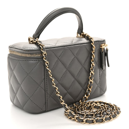 Chanel Lambskin Quilted Small Top Handle Vanity Case With Chain Dark Grey 3 of 12