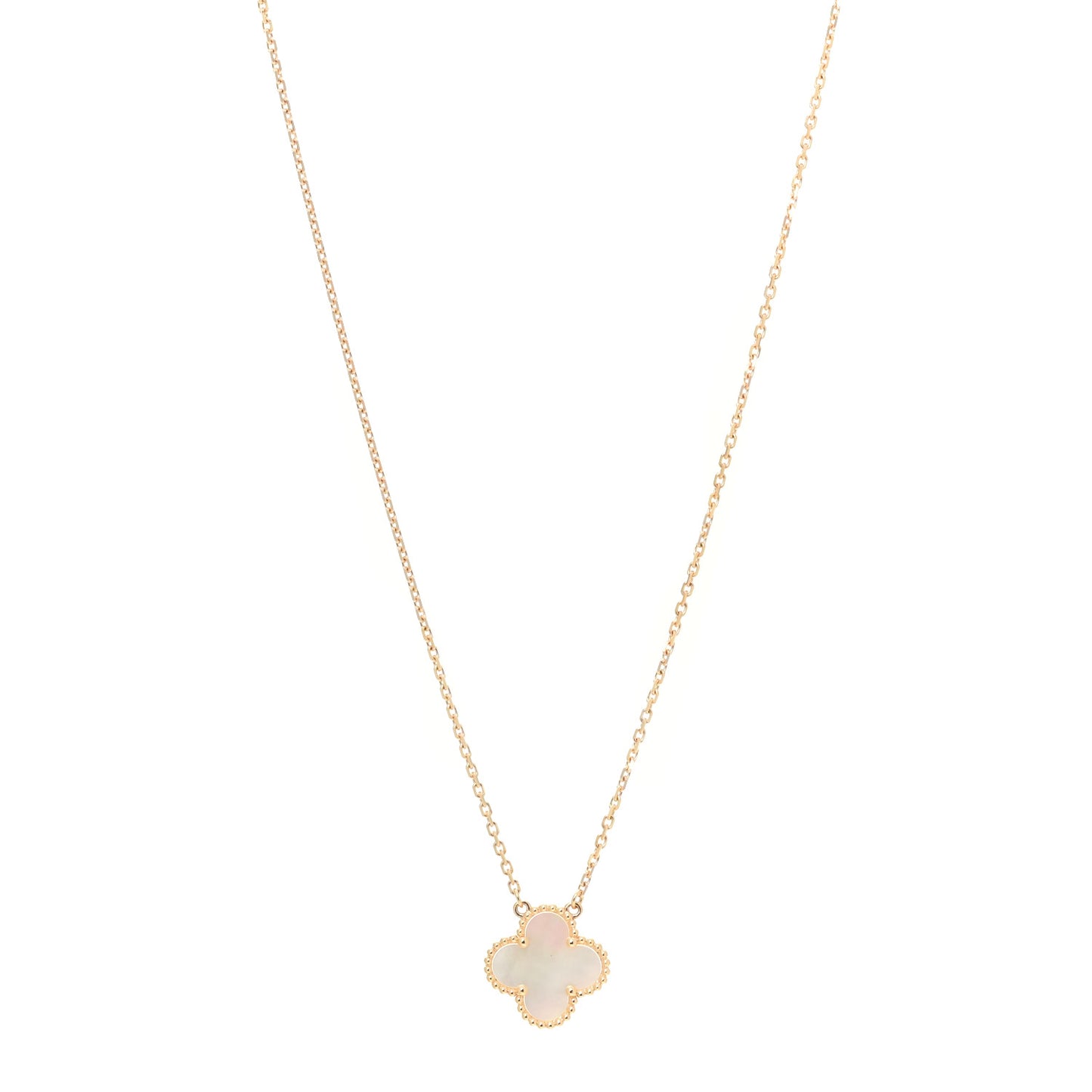 18K Yellow Gold Mother of Pearl Vintage Alhambra Pendant Necklace