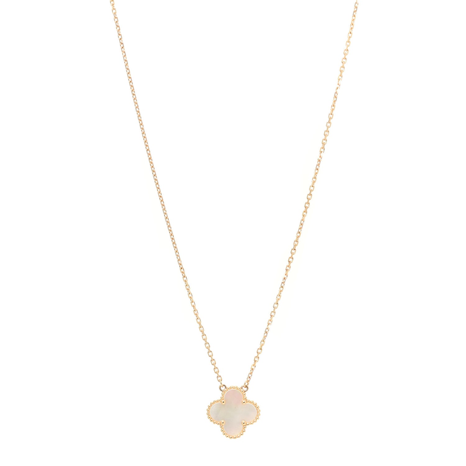 Van Cleef & Arpels 18K Yellow Gold Mother of Pearl Vintage Alhambra Pendant Necklace 1 of 7