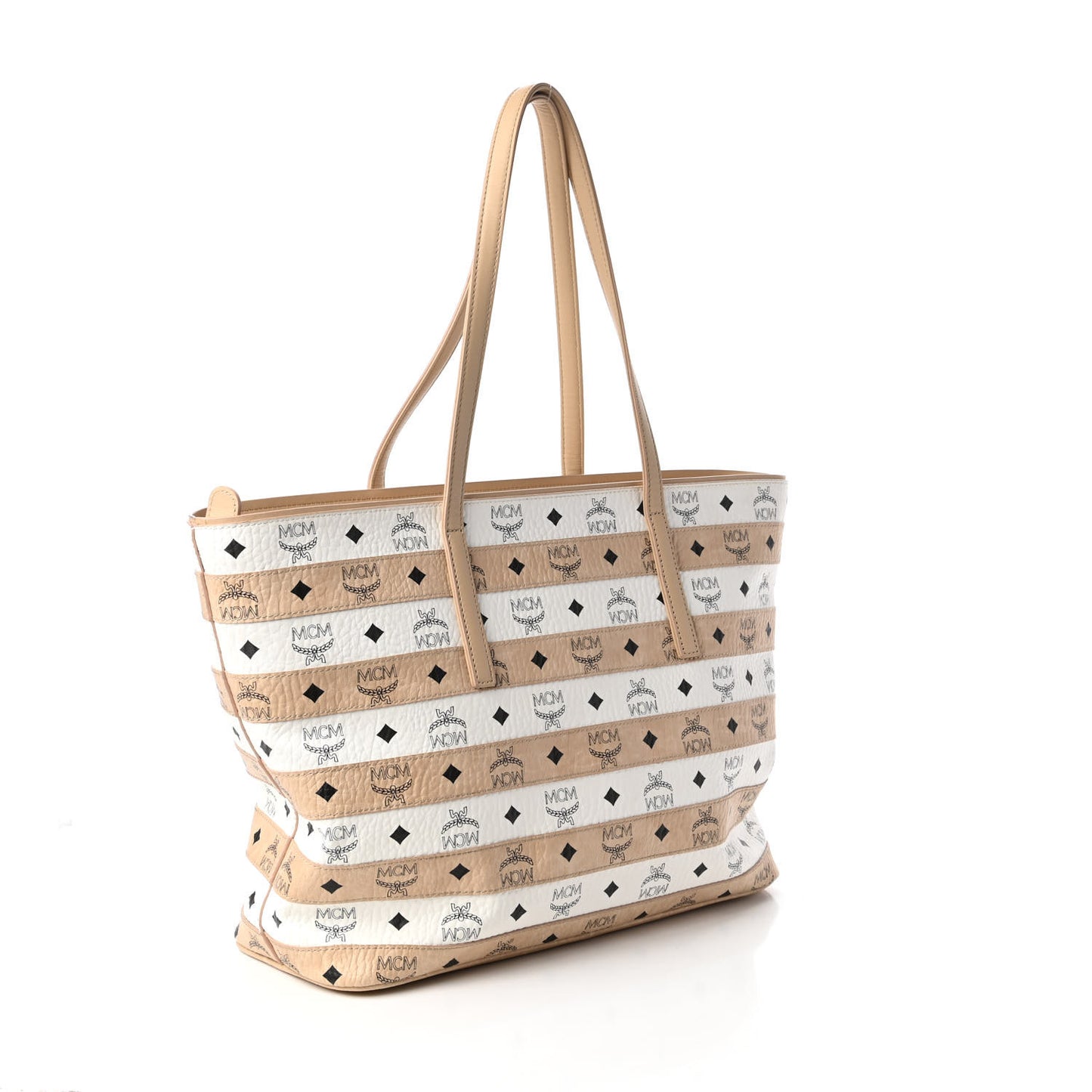 Visetos Striped Medium Anya Shopper Tote White Beige
