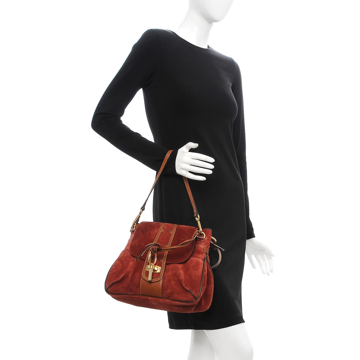 Suede Studded Small Lexa Shoulder Bag Saffron Red