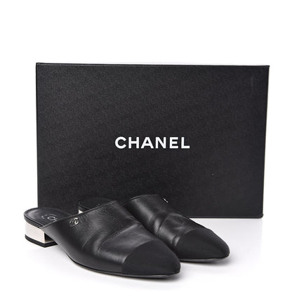 Chanel Lambskin Grosgrain Cap Toe Mules 36 Black 10 of 10