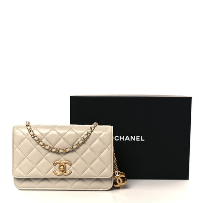 Chanel Lambskin Quilted CC Wallet on Chain WOC Light Beige 12 of 12