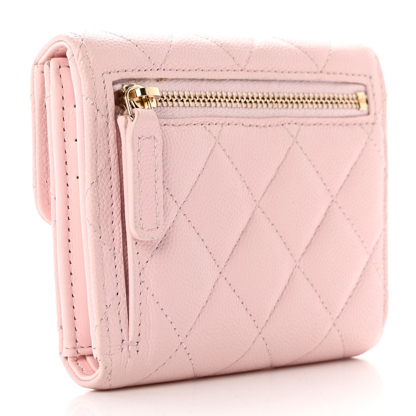 Caviar Quilted Compact Flap Wallet Light Pink