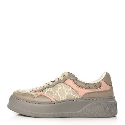 Gucci Calfskin GG Supreme Monogram Perforated Womens Platform 55mm Sneakers 38 Apricot Pink Beige Grey 1 of 8