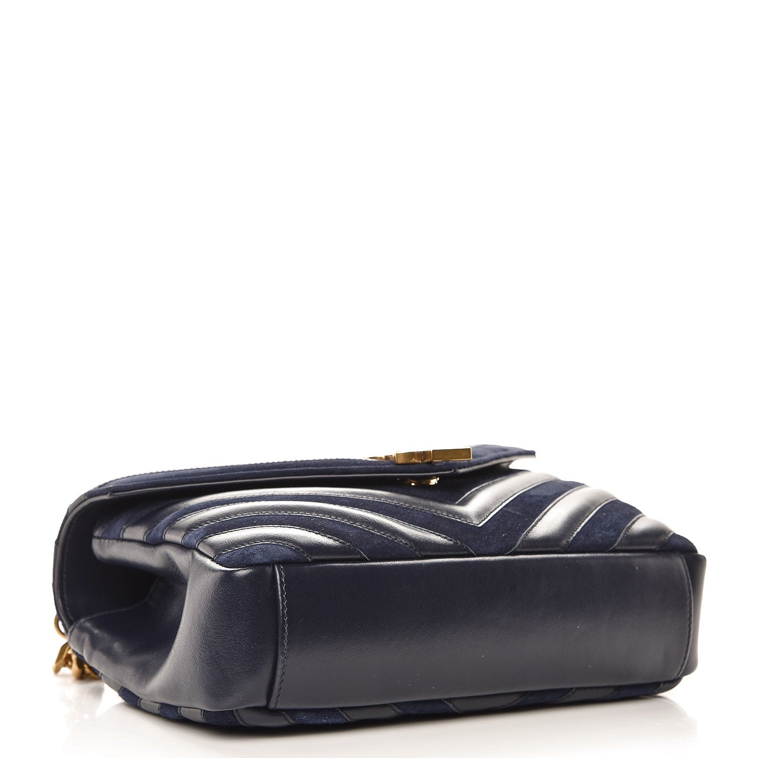 Saint Laurent Calfskin Suede Matelasse Chevron Monogram Medium College Bag Marine 5 of 9