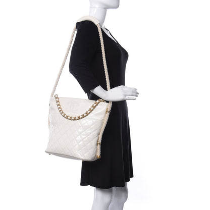 Chanel Crumpled Calfskin En Vogue Rope Hobo Bag White 2 of 9