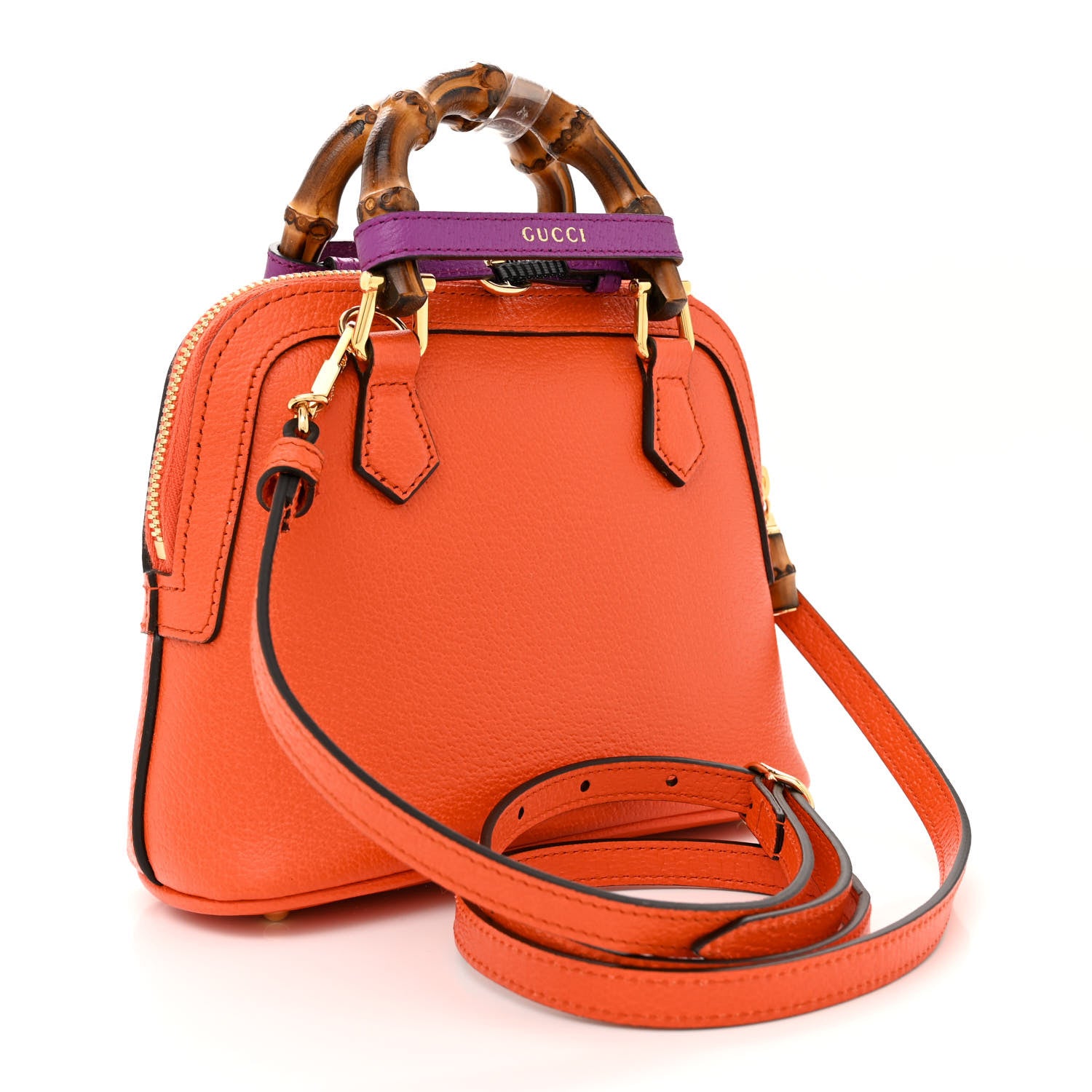 Gucci Textured Dollar Calfskin Mini Diana Dome Tote Bag Deep Orange Spicy Cyclamin 3 of 12