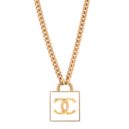 Chanel Metal Resin CC Square Necklace Gold Transparent 1 of 6