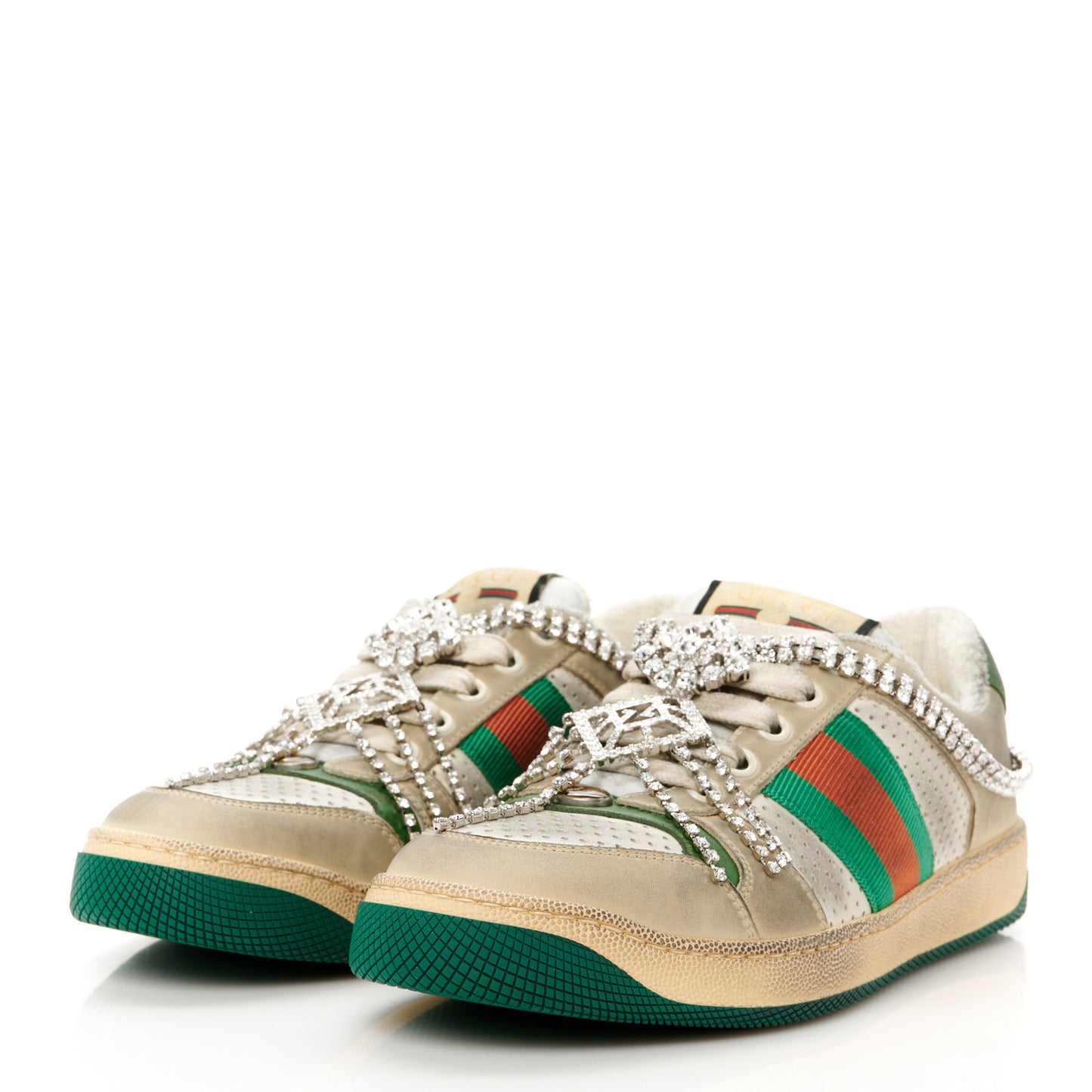 Nubuck Calfskin Web Removable Crystals Womens Screener Sneakers 36 Dusty Milk New Mystic White