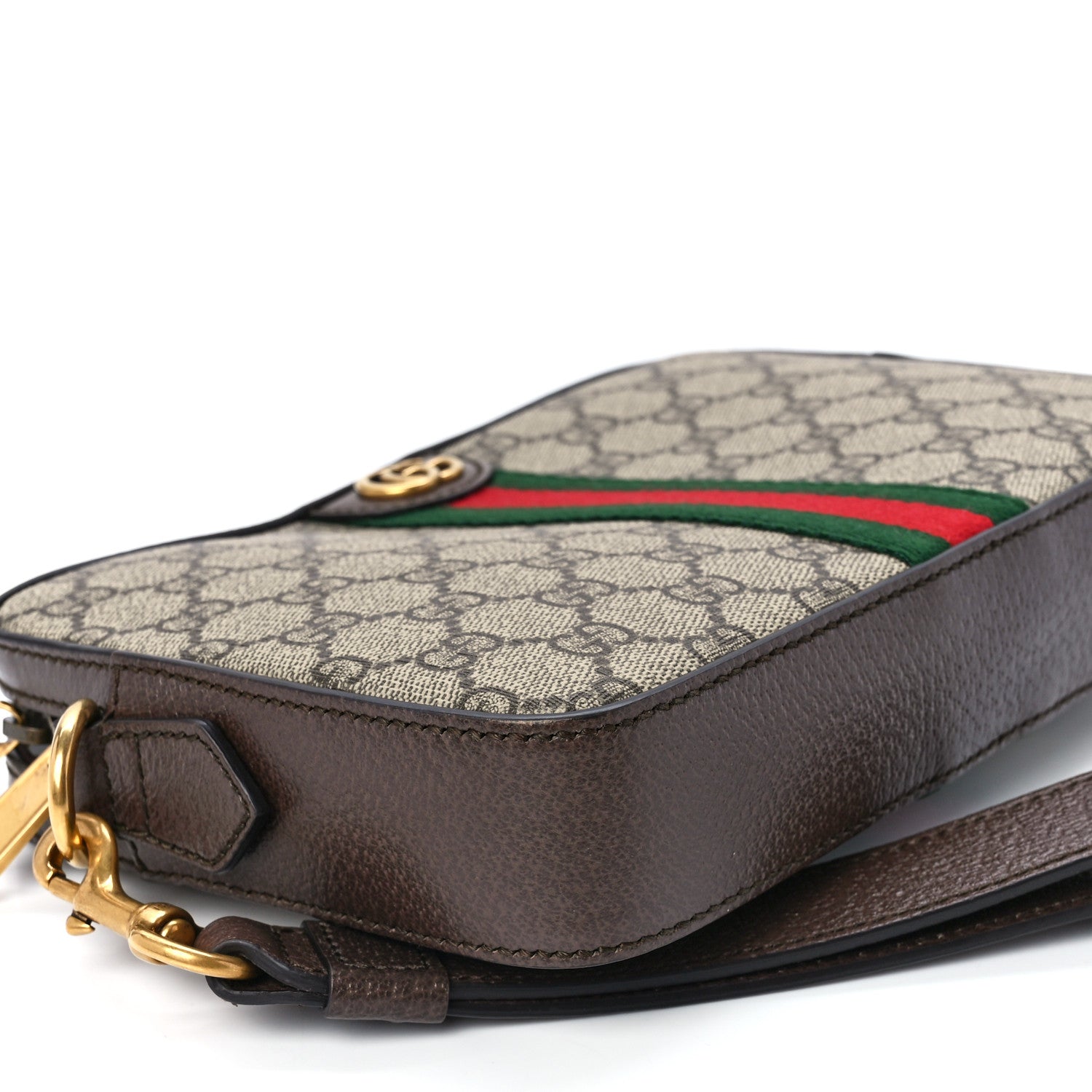 Gucci GG Supreme Monogram Textured Dollar Calfskin Web Ophidia Wristlet Shoulder Bag Beige Ebony New Acero 10 of 11