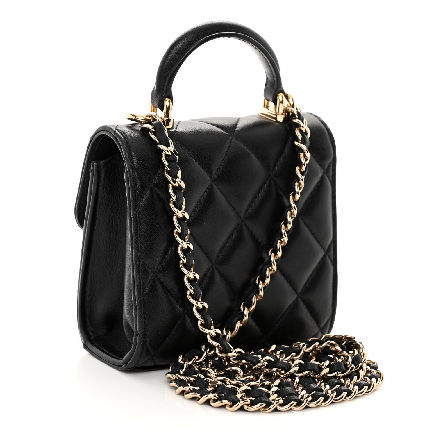 Chanel Lambskin Quilted Top Handle Flap Clutch With Chain Black 3 of 13
