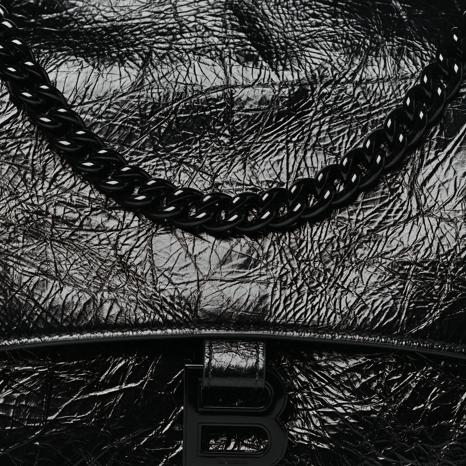 Balenciaga Crushed Calfskin Monochrome Medium Crush Chain Bag Black 8 of 10