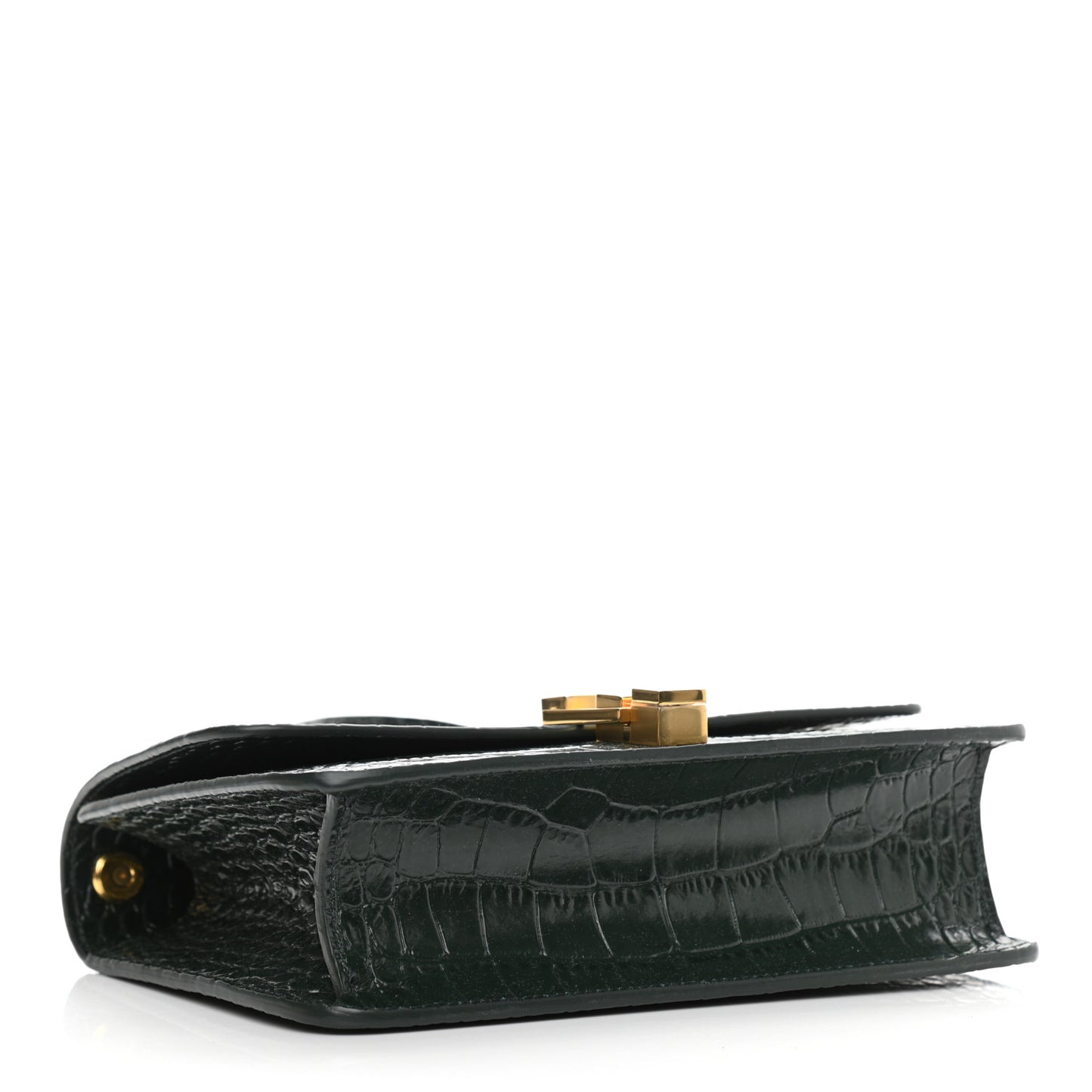 Calfskin Crocodile Embossed Carre Satchel Dark Mint