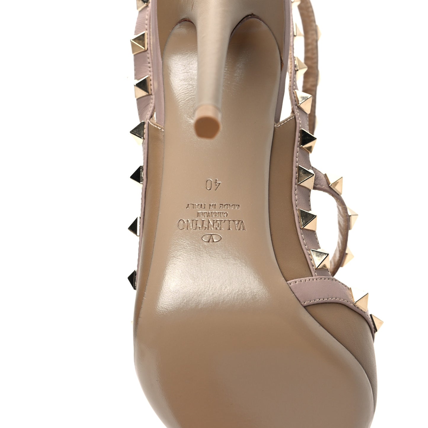 Calfskin Nappa Rockstud Ankle Strap 100mm Pumps 40 Alpaca Poudre