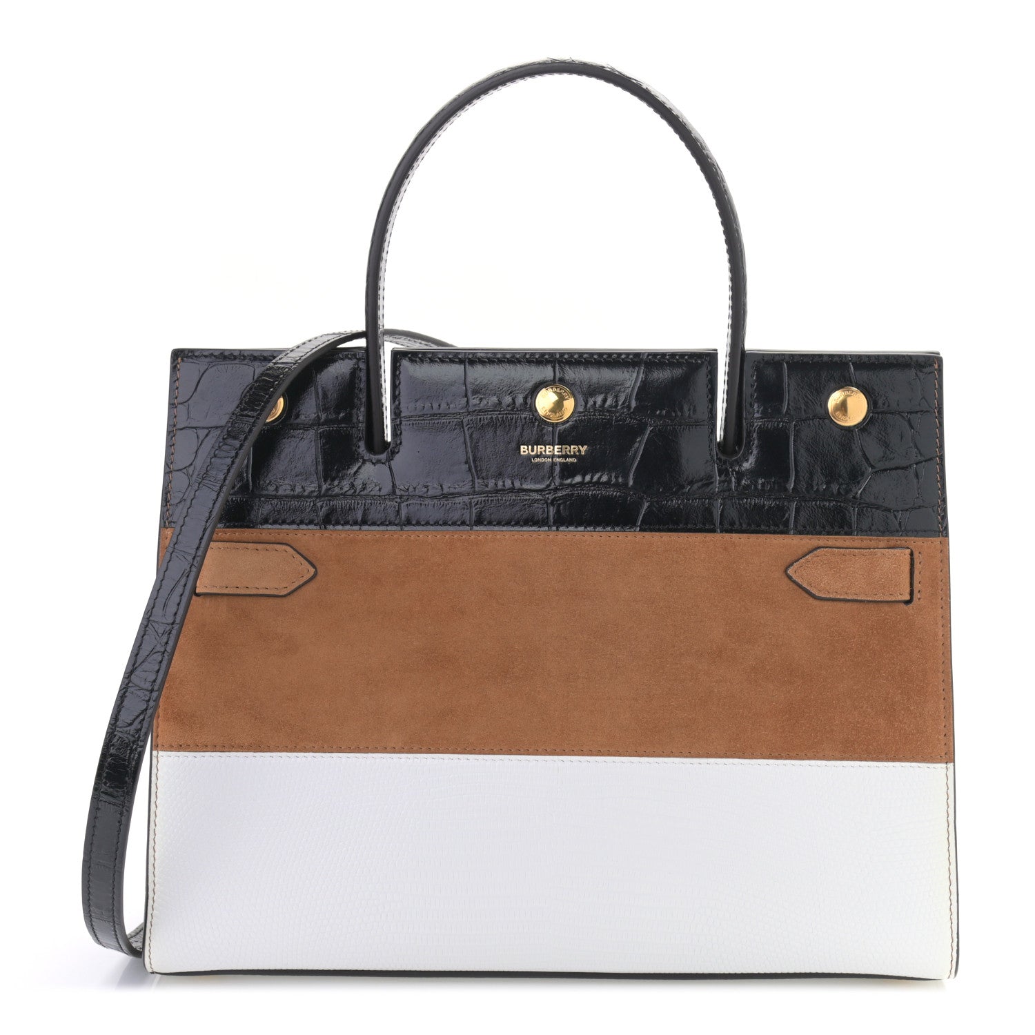 Burberry Deerskin Suede Crocodile Embossed Calfskin Medium Title Bag 1 of 9