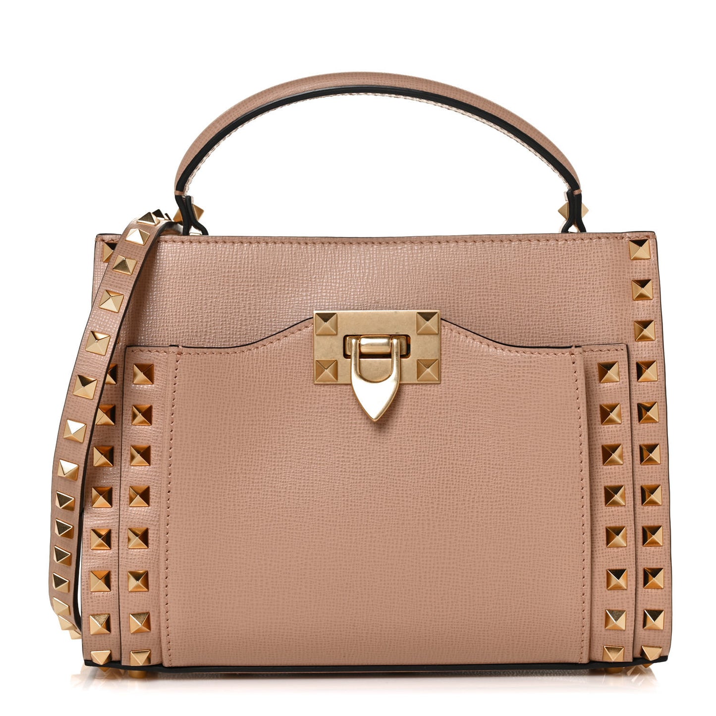 Vitello Small Rockstud Alcove Top-Handle Bag Rose Cannelle