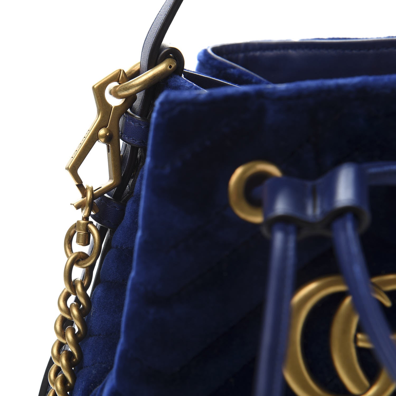 Gucci Velvet Matelasse GG Marmont Bucket Bag Cobalt Blue 13 of 13