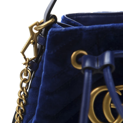 Gucci Velvet Matelasse GG Marmont Bucket Bag Cobalt Blue 13 of 13