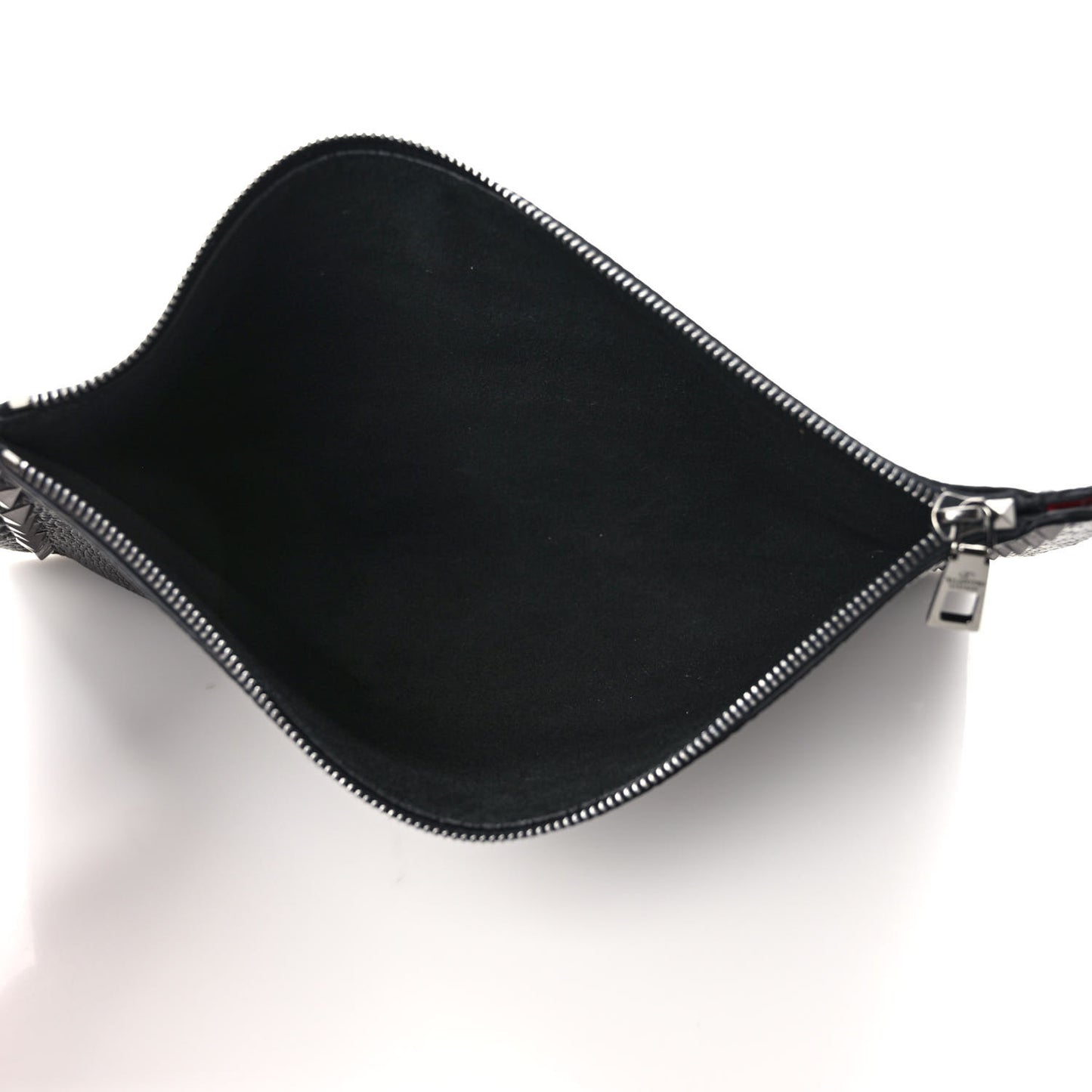 Pebbled Calfskin Monochrome Large Rockstud Zip Pouch Black
