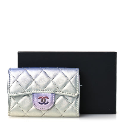 Chanel Gradient Metallic Calfskin Quilted Flap Card Holder Wallet Silver Blue Yellow Purple 10 of 10