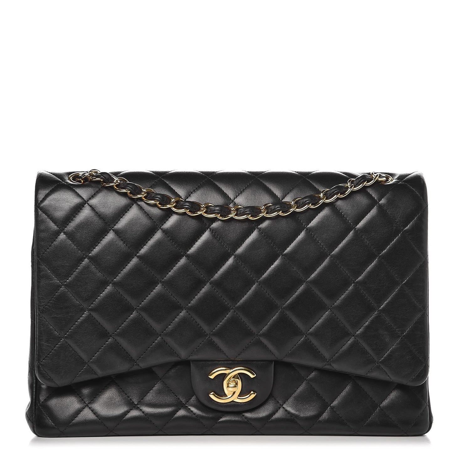 Lambskin Quilted Maxi Double Flap Black