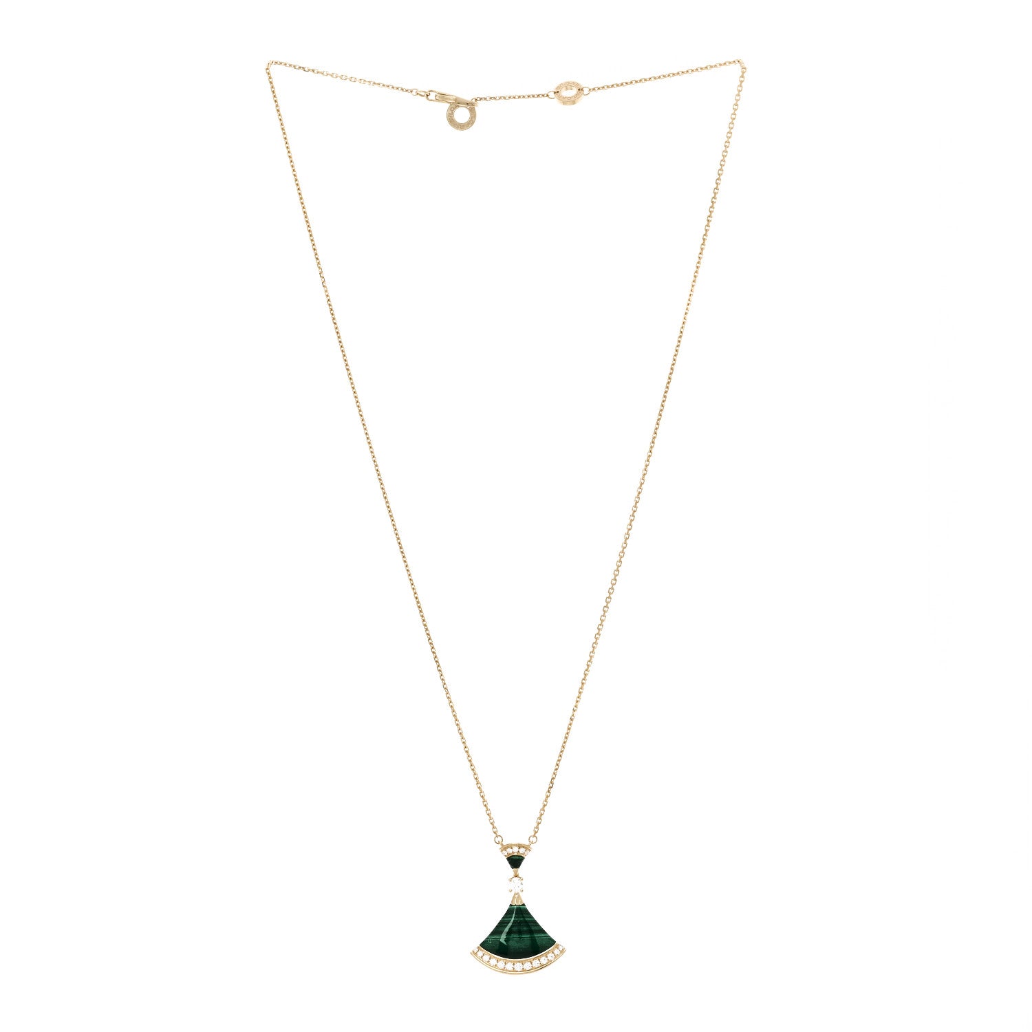 Bulgari 18K Yellow Gold Diamond Malachite Divas' Dream Pendant Necklace 3 of 7
