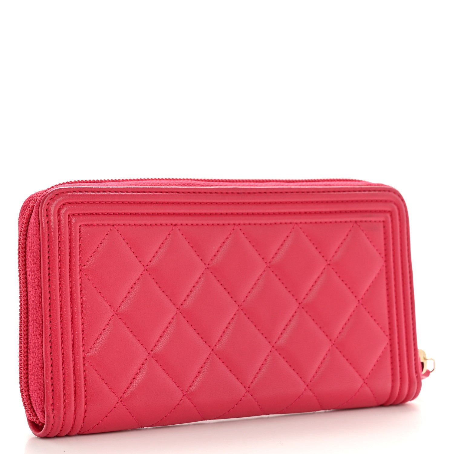 Chanel Lambskin Quilted Boy Zip Around Wallet Pink 3 of 12