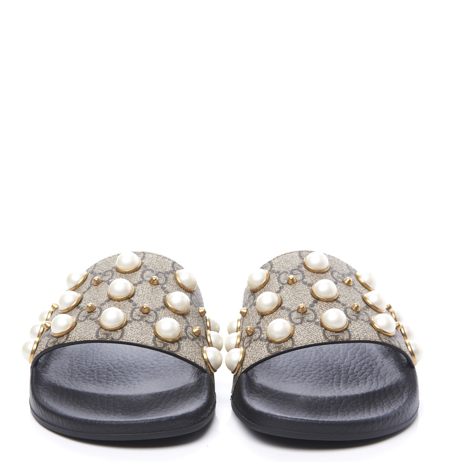 Gucci GG Supreme Monogram Pearls Slide Sandals 37 Beige 3 of 11