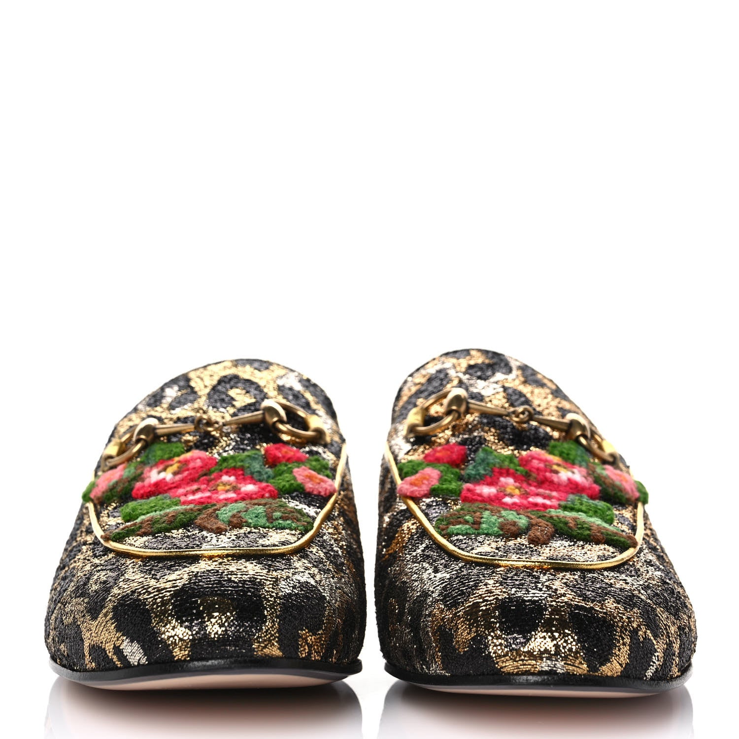 Gucci Lurex Jacquard Leopard Embroidered Womens Princetown Slippers 39.5 Black Gold 2 of 10