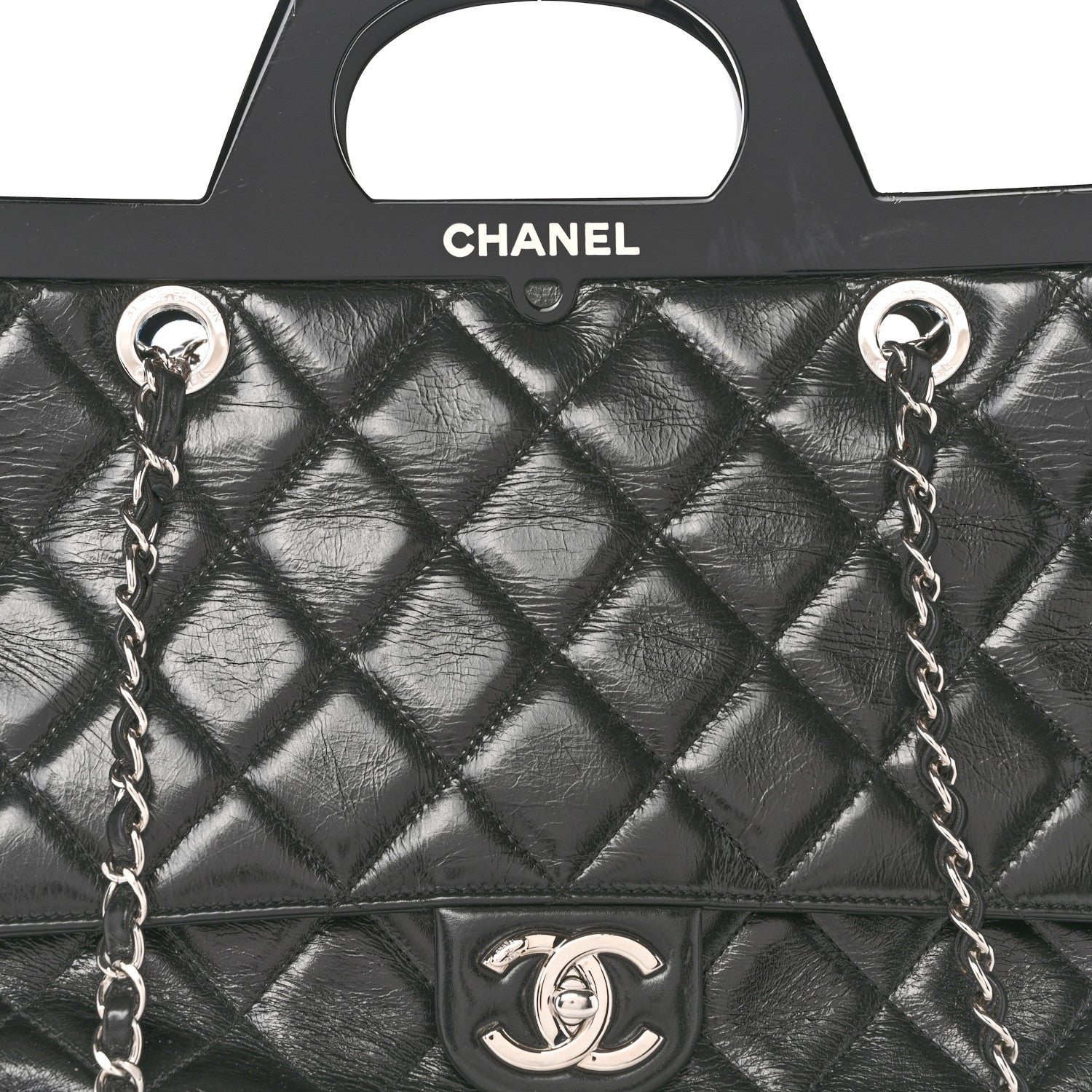 Chanel Glazed Calfskin Quilted Large CC Delivery Tote Black 8 of 14