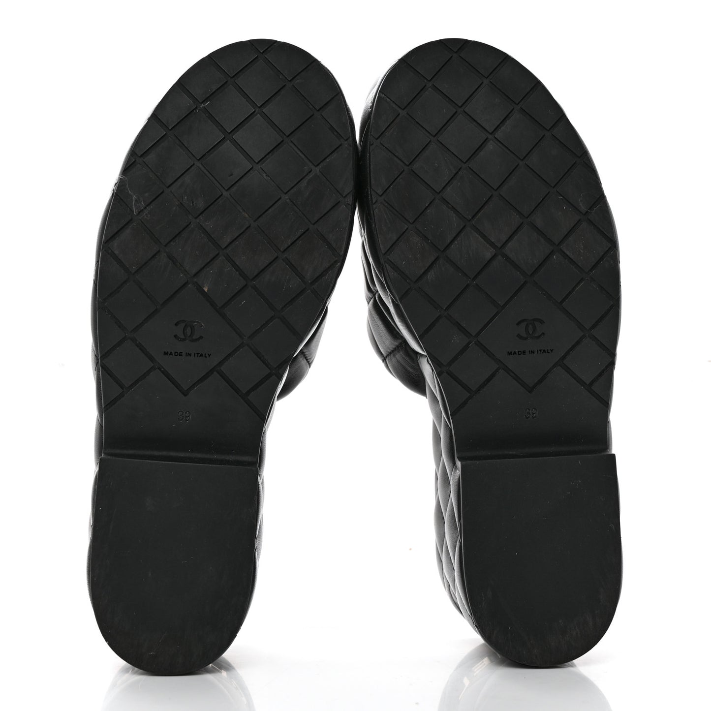 Lambskin Quilted CC Mules Wedge Sandals 39 Black
