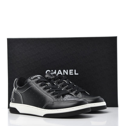 Chanel Calfskin Womens Logo Sneakers 37.5 Black White 9 of 9