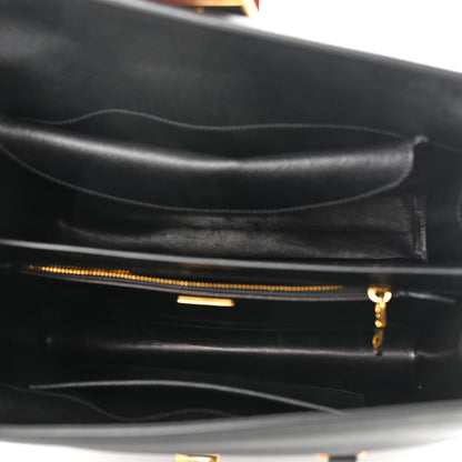 Prada Saffiano Tri-Color Turn Lock Satchel Black Bianco Rosso 5 of 10