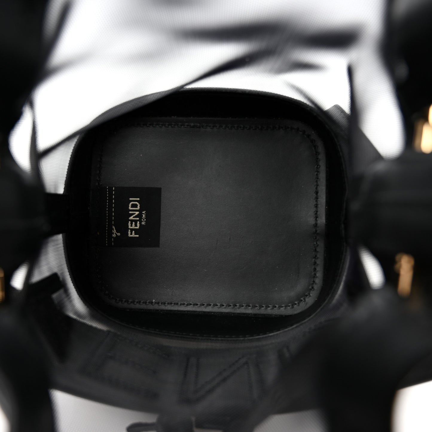 Mesh Vitello King F is Fendi Logo Embroidered Mini Mon Tresor Bucket Bag Black