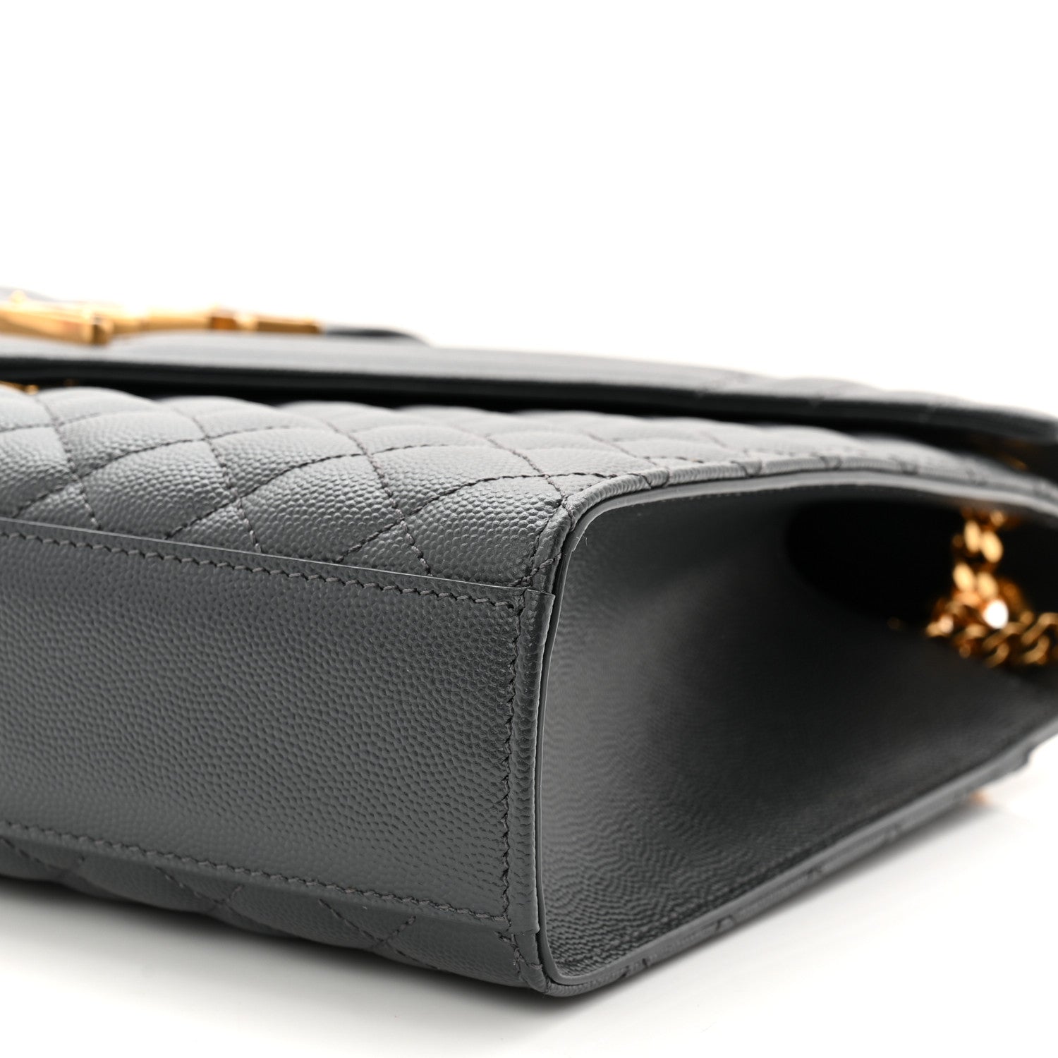 Saint Laurent Grain De Poudre Textured Mixed Matelasse Large Triquilt Monogram Satchel Storm 18 of 19