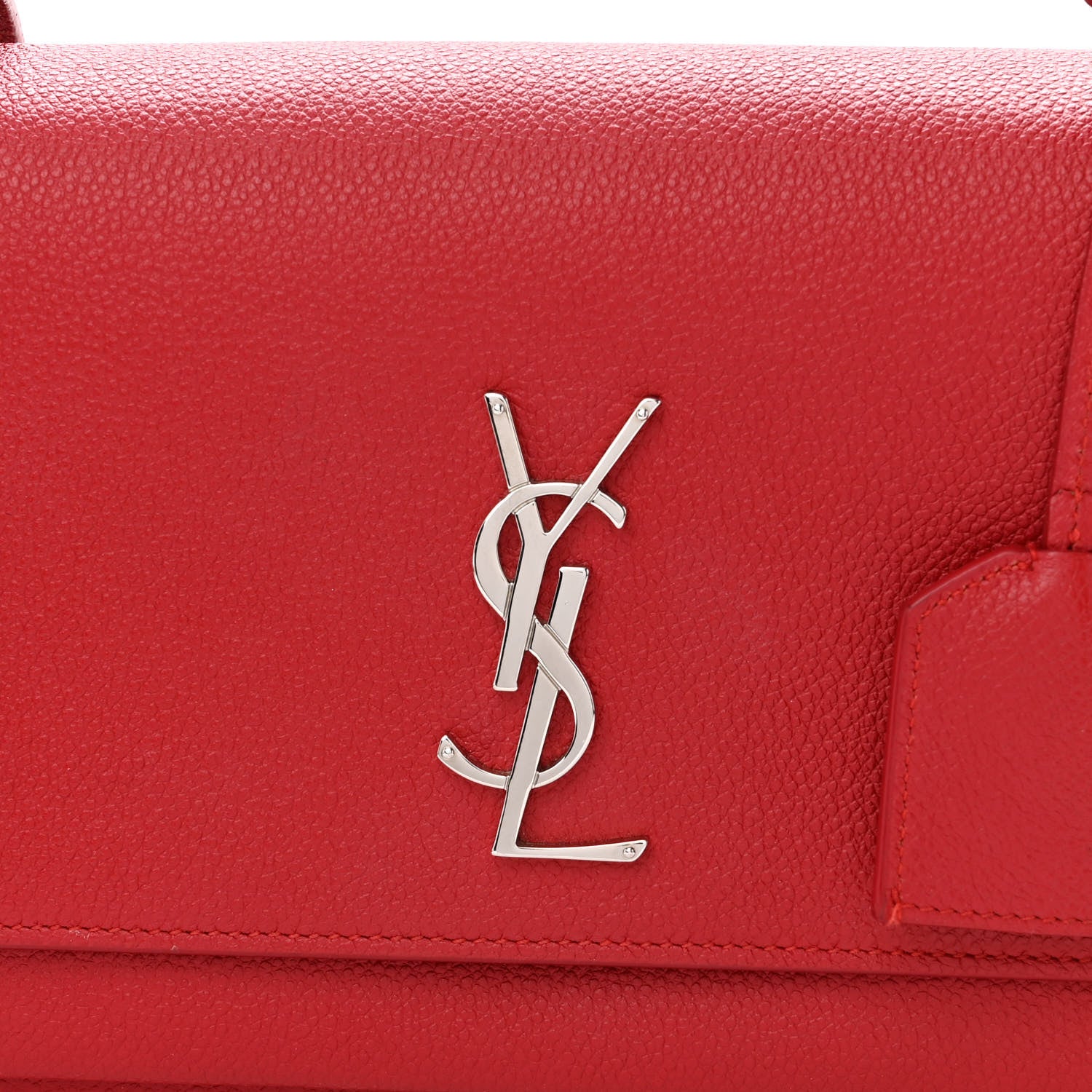 Saint Laurent Grained Calfskin Medium Monogram Sunset Satchel Red 8 of 13