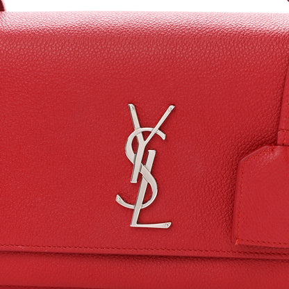 Saint Laurent Grained Calfskin Medium Monogram Sunset Satchel Red 8 of 13