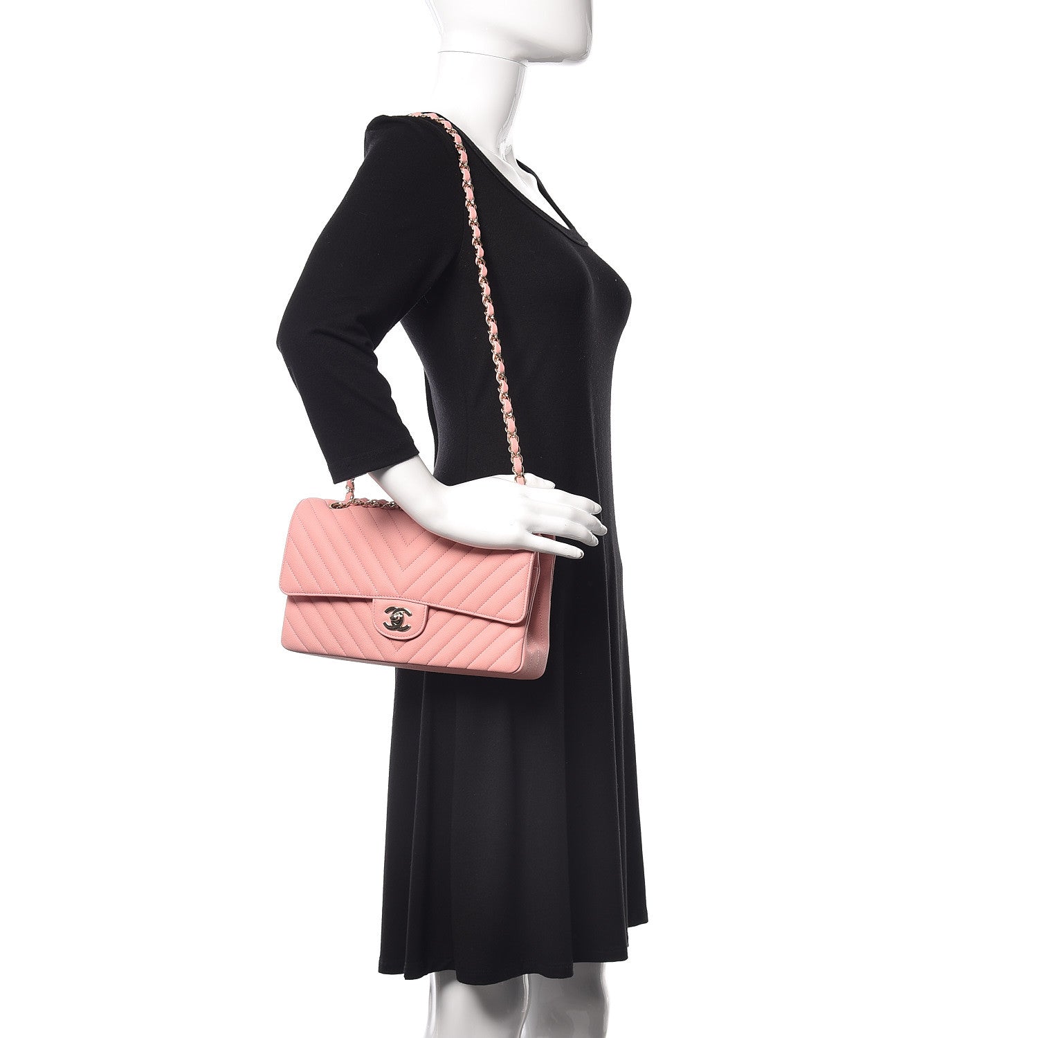 Chanel Caviar Chevron Quilted Medium Double Flap Pink 2 of 10