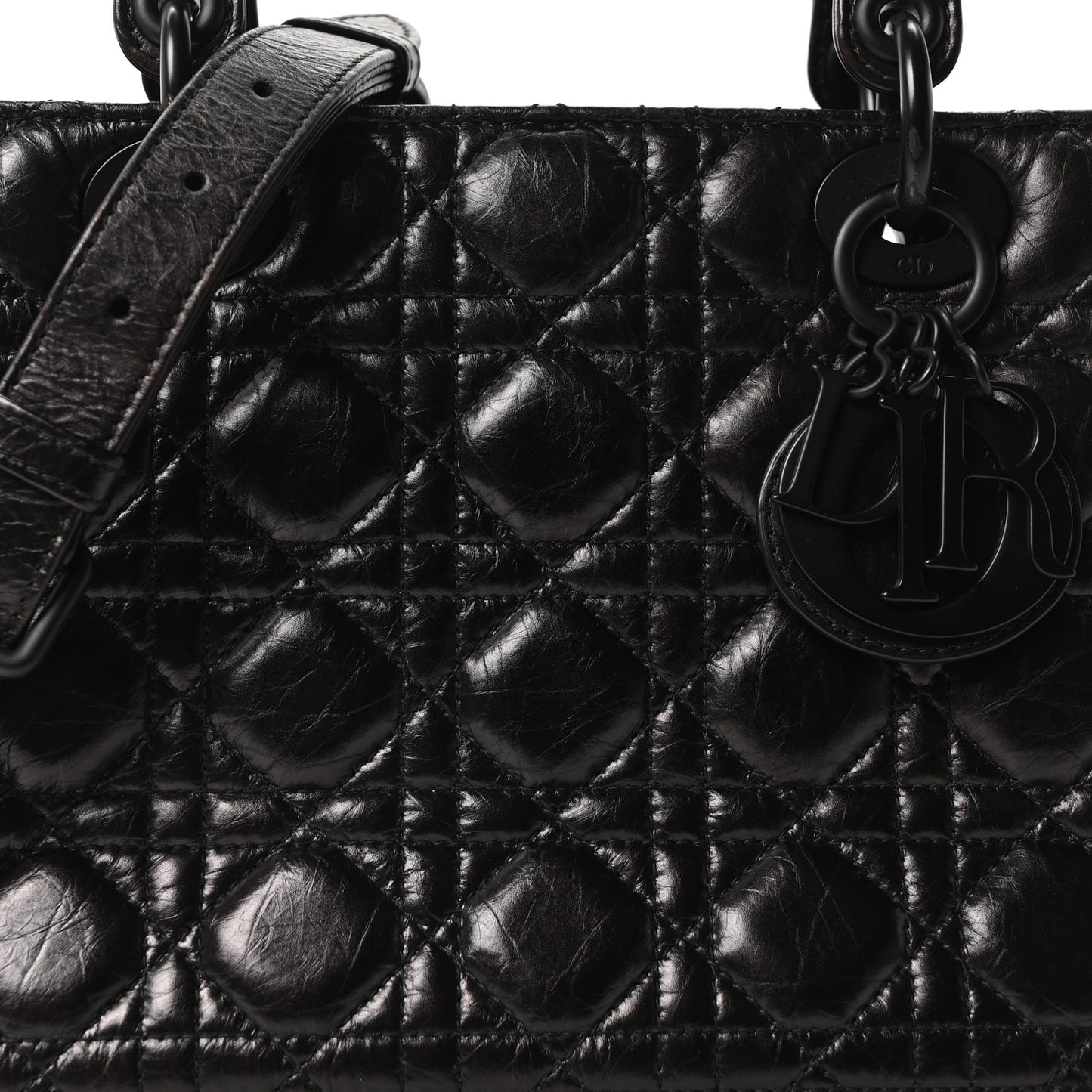 Crinkled Calfskin Cannage Medium Lady Dior Black