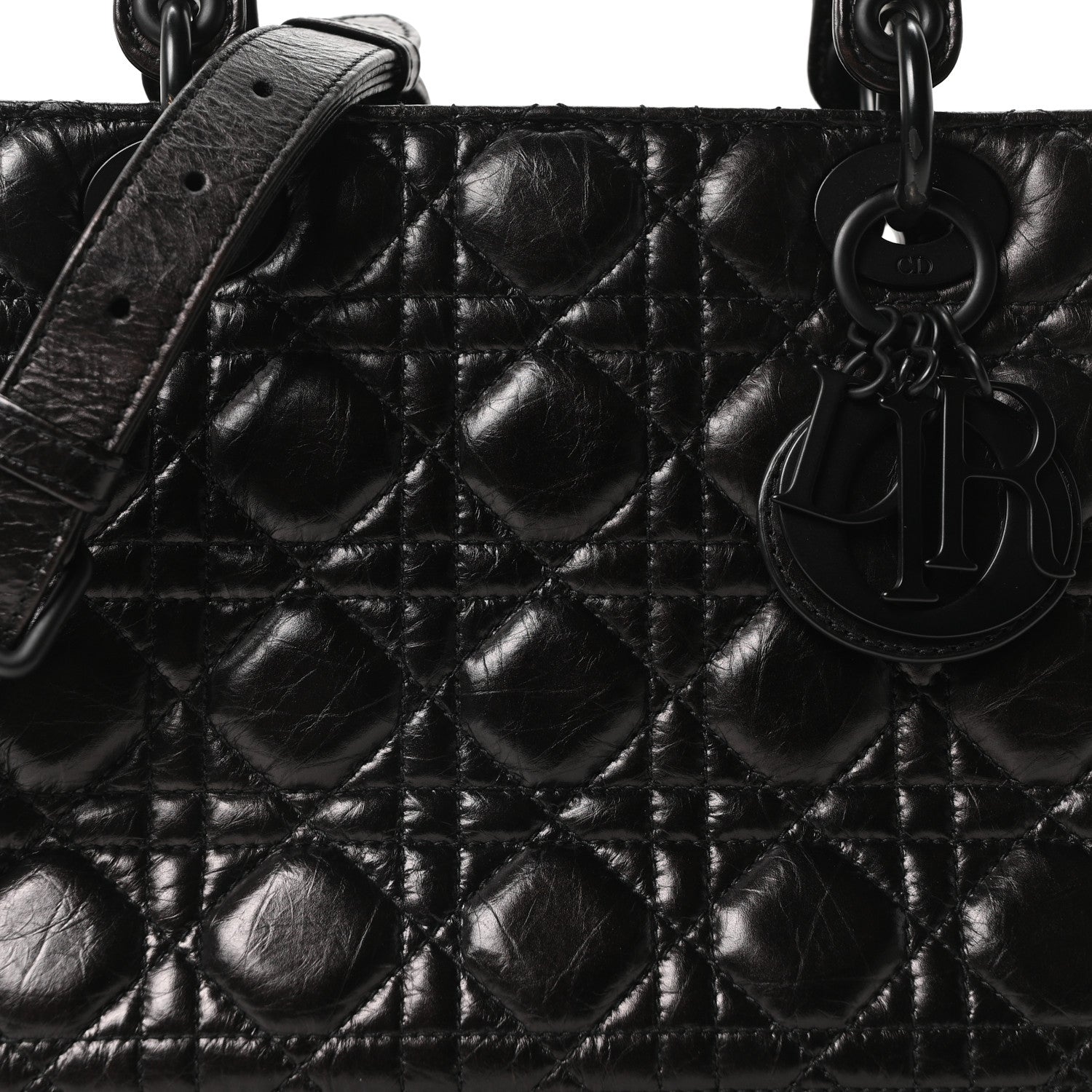 Christian Dior Crinkled Calfskin Cannage Medium Lady Dior Black 8 of 10
