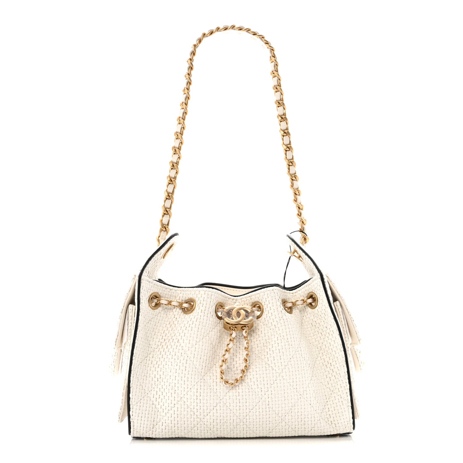 Chanel Braided Raffia Calfskin Mini Chanel 25 Handbag White Black 1 of 11