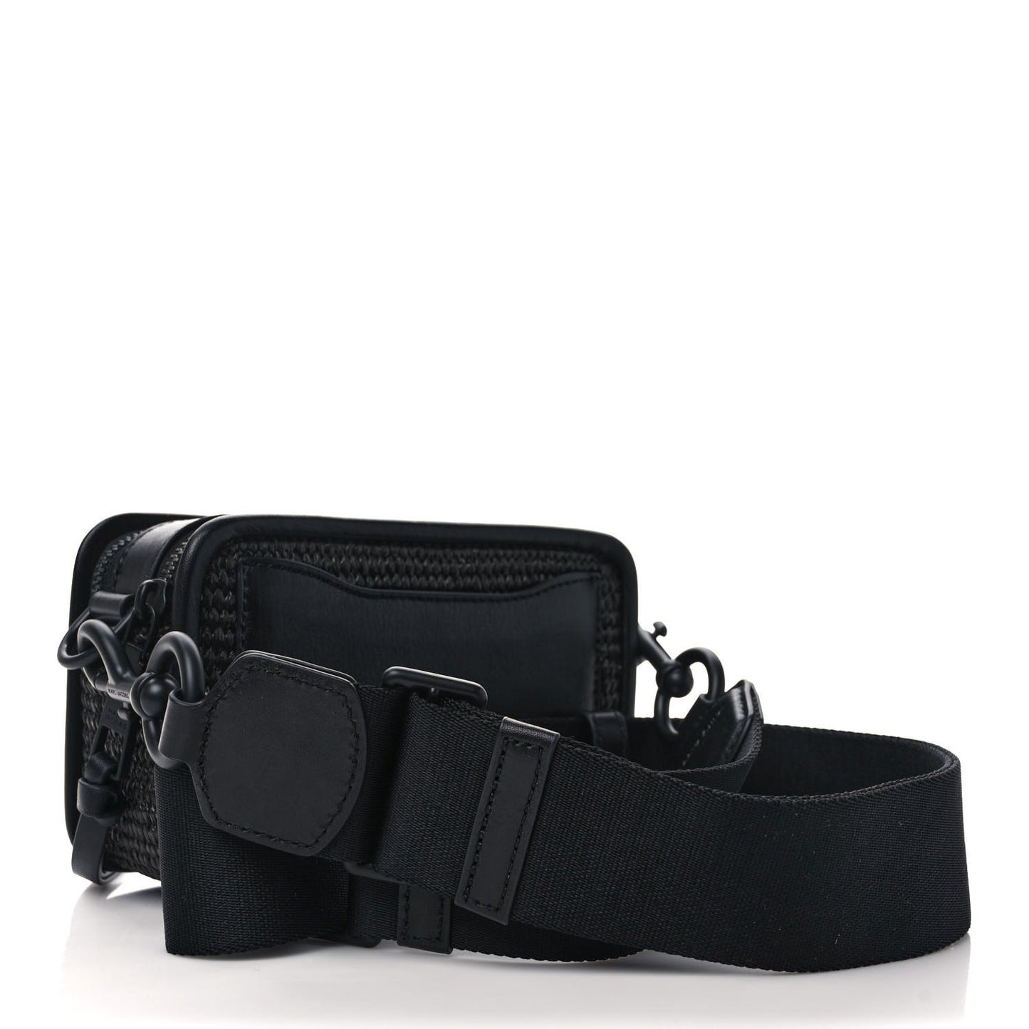 Calfskin Straw Small The Woven Snapshot DTM Camera Bag Black