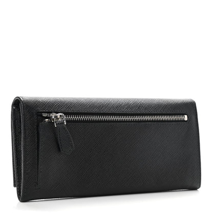 Prada Saffiano Triangle Logo Continental Flap Travel Wallet Black 4 of 7